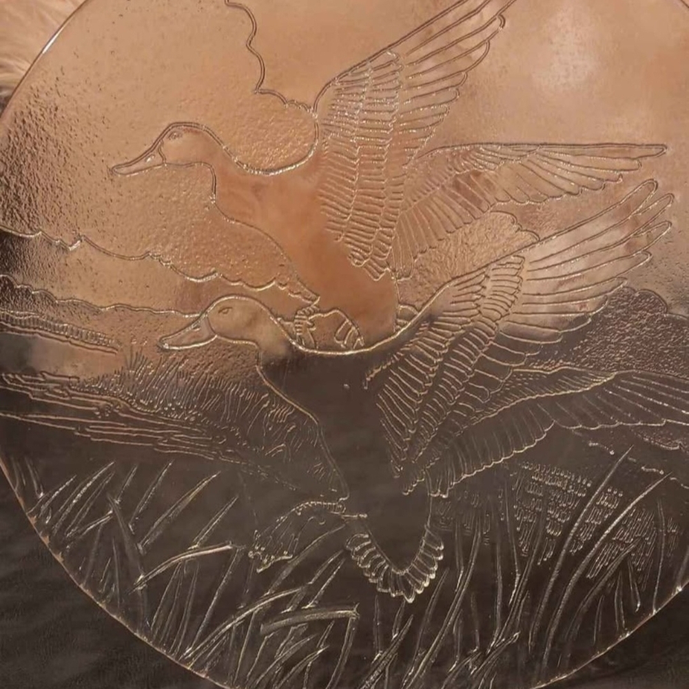 Vintage Elegant Pressed Glass Art Plate with Flying Ducks - Picture 2 of 5